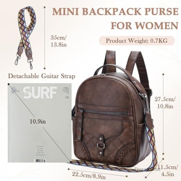 Small Vegan Leather Backpack Purse with Detachable Guitar Strap main image 6